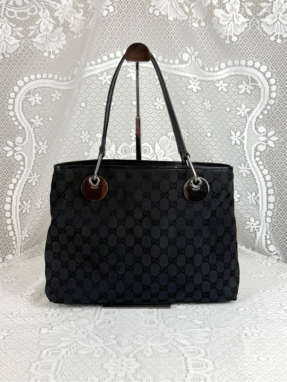 Gucci Black GG Monogram Shoulder Tote